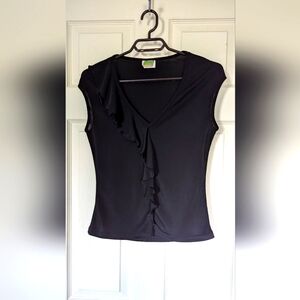 Black Mesh Ruffle Top